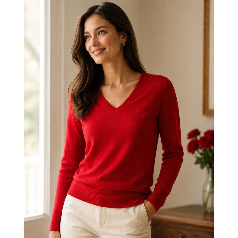 APT. 9 Women’s 100% Cashmere Sweater Red V-Neck Long Sleeve Size M